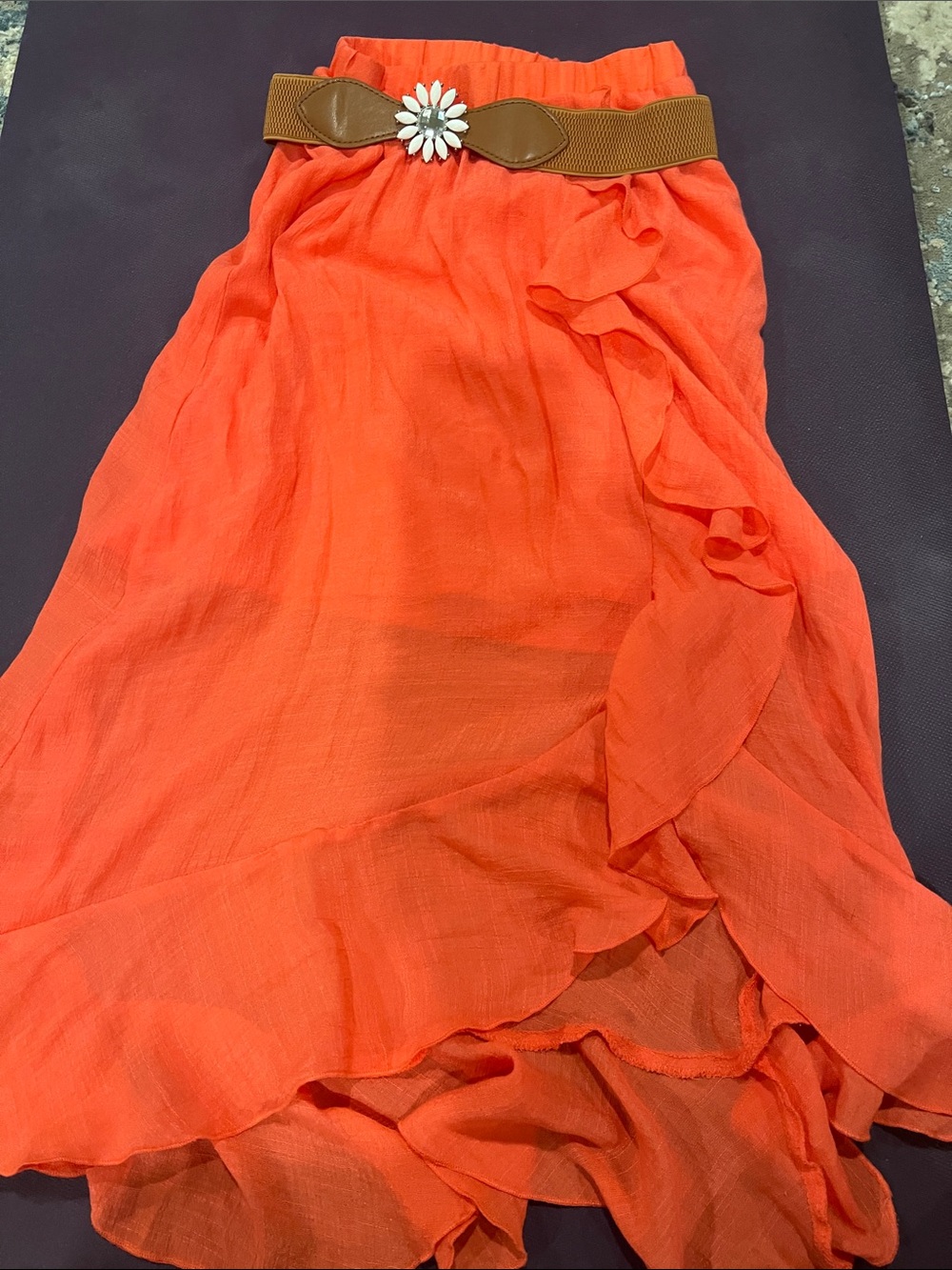 Ally B Orange Ruffle High-Low Maxi Skirt with Decorative Belt